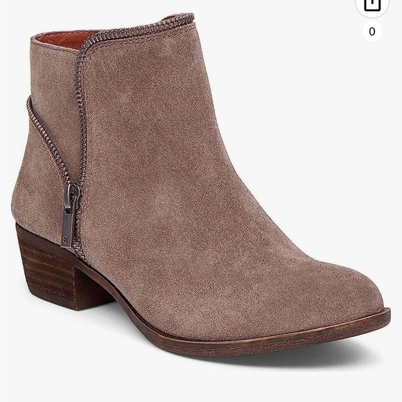 Lucky Brand Boide Taupe Suede Block Low Heel Zipper Ankle Boots Size 10M - Picture 1 of 14
